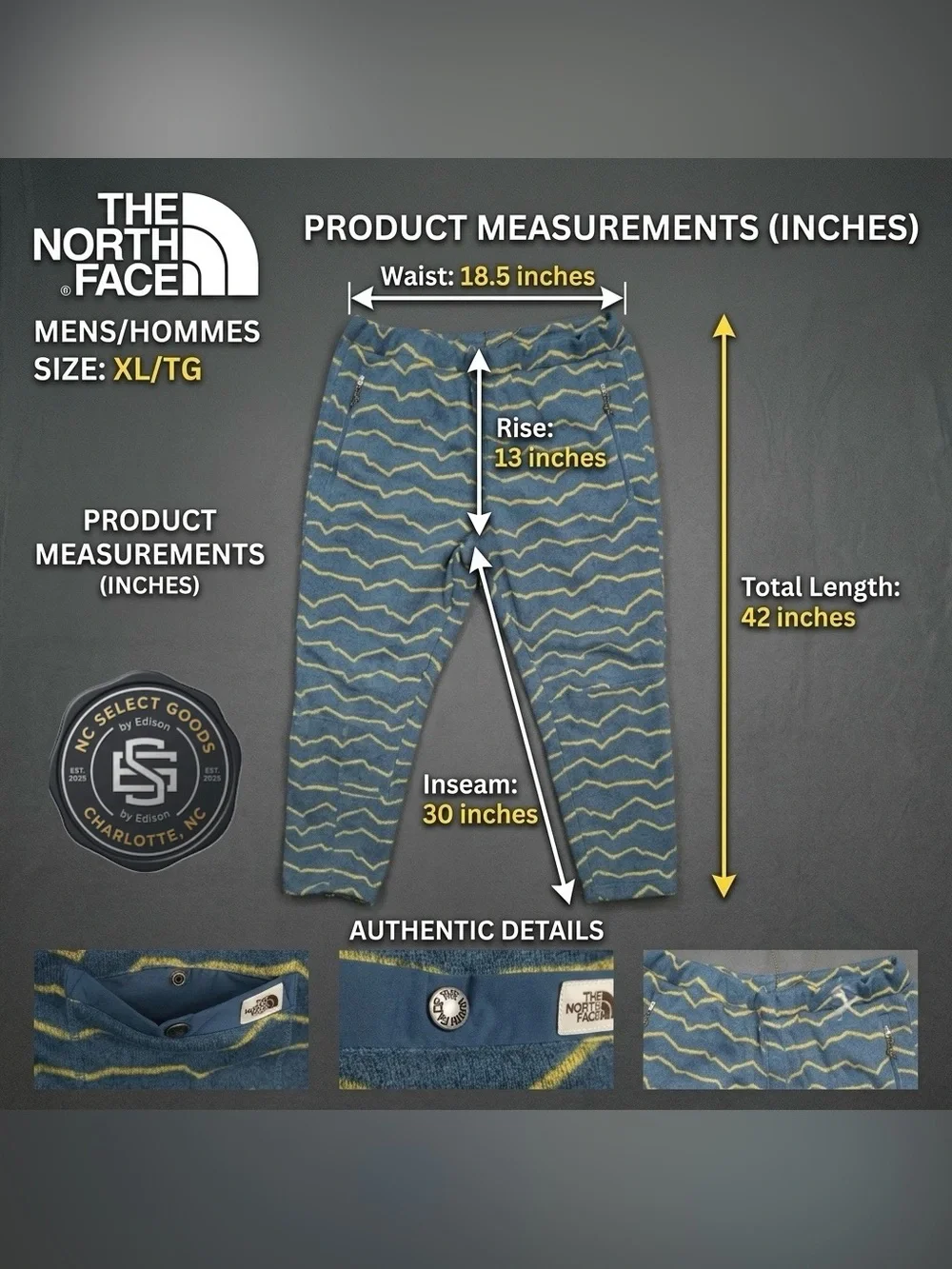 The North Face Knit Fleece Joggers Pants Blue Yellow Waves Men's Size XL